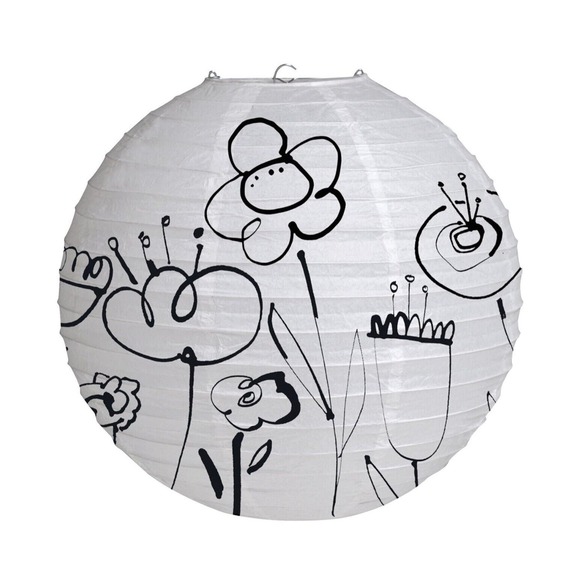 12" Paper Lantern Mod Blooms‎ Kathy Davis Black White Floral Wedding Party Decor - Picture 1 of 5